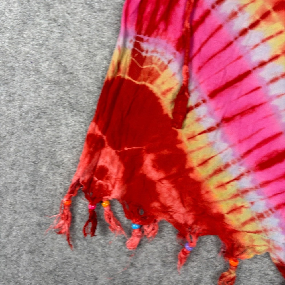 Unbranded Tie Dye Tassel Beaded Dress Womens Size 3 Red Boho Hippie Summer - Picture 5 of 12